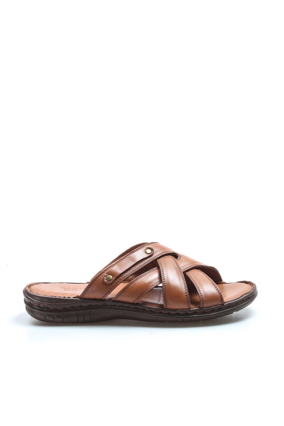 Men's Brown Leather Slide Sandals