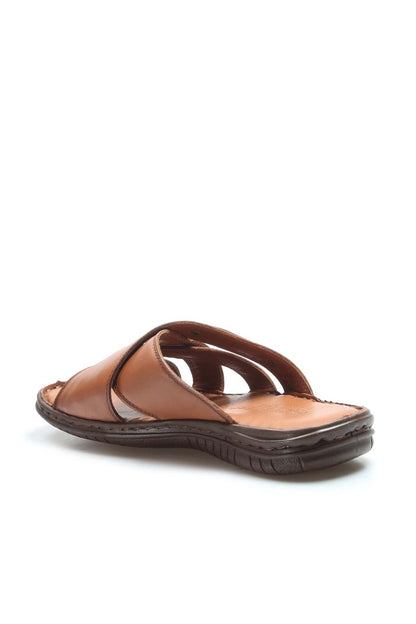 Men's Brown Leather Slide Sandals
