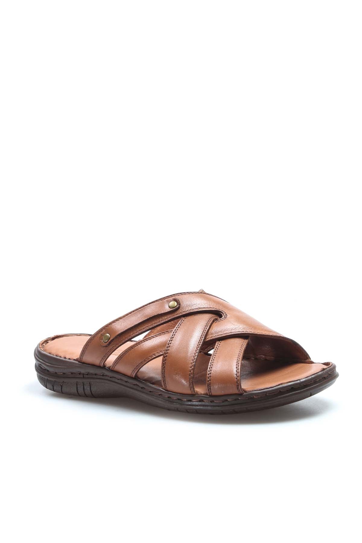 Men's Brown Leather Slide Sandals
