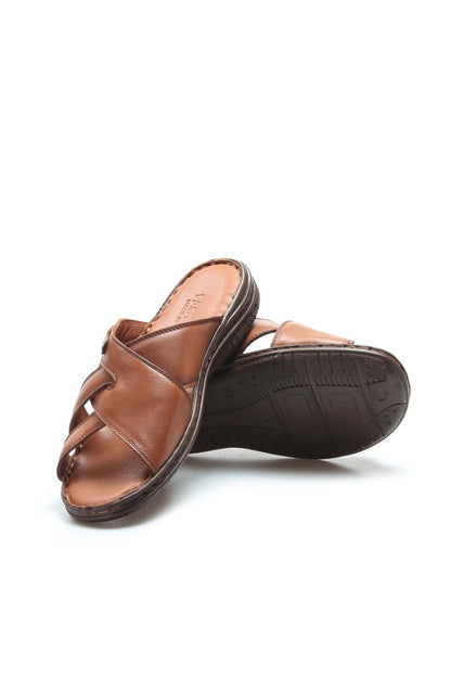 Men's Brown Leather Slide Sandals