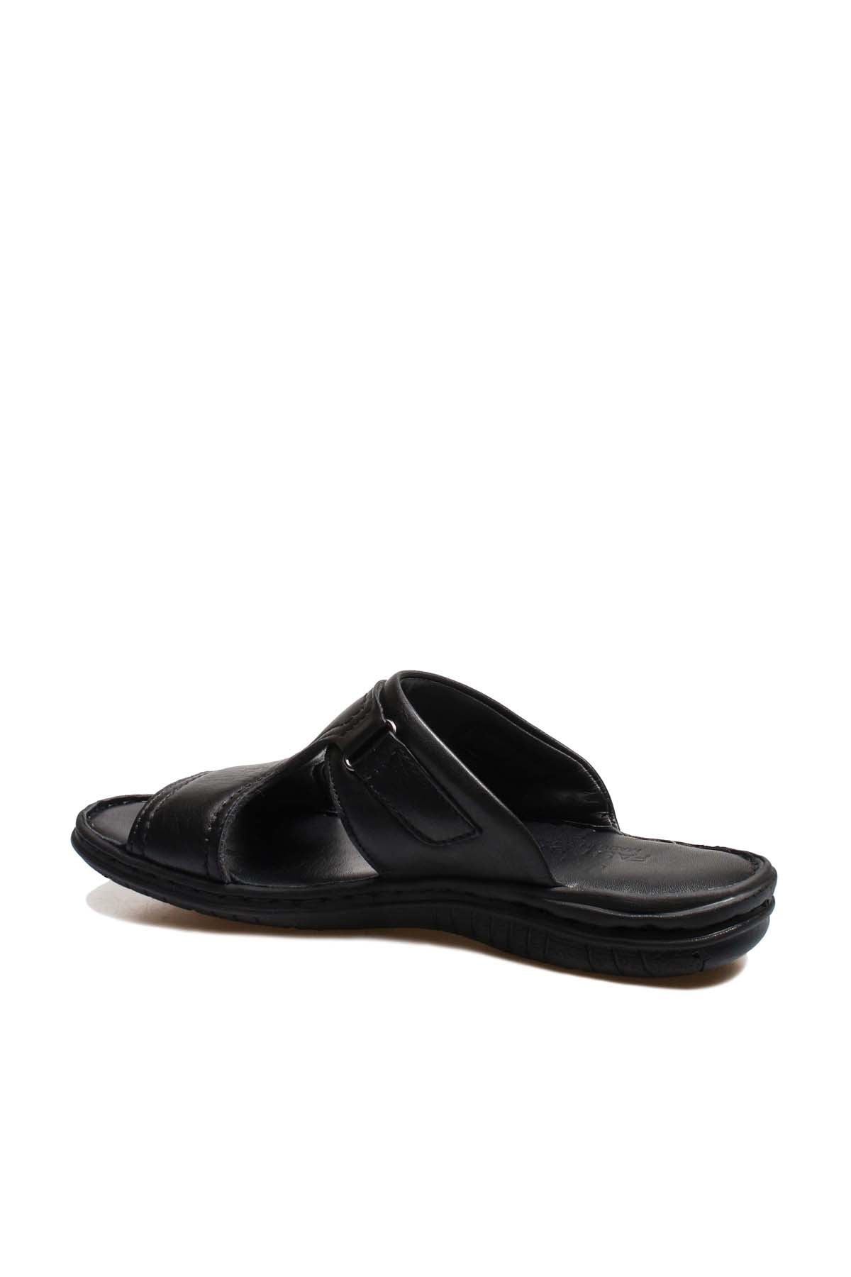 Men's Black Leather Slide Sandals with Cutout Design