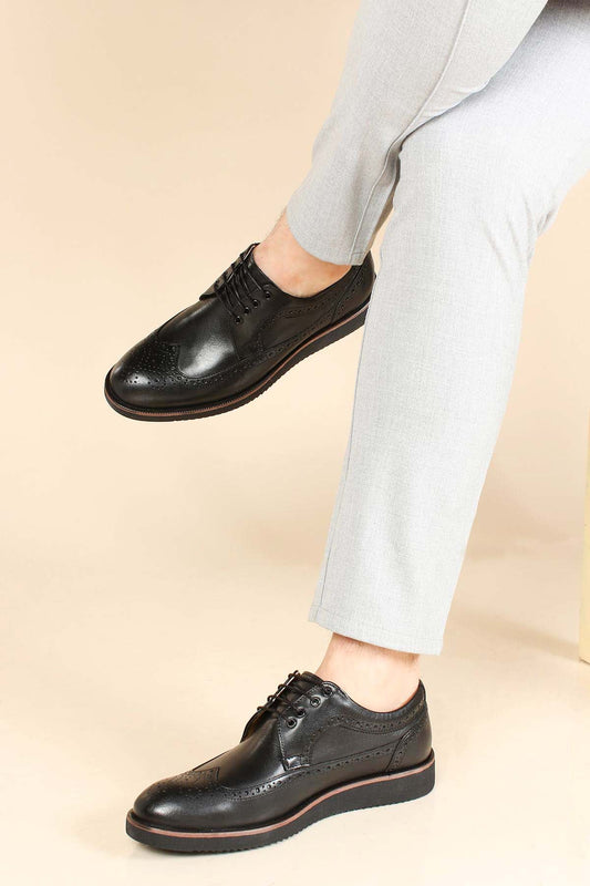 KOALA SYDNEY Men's Black Leather Brogue Dress Shoes