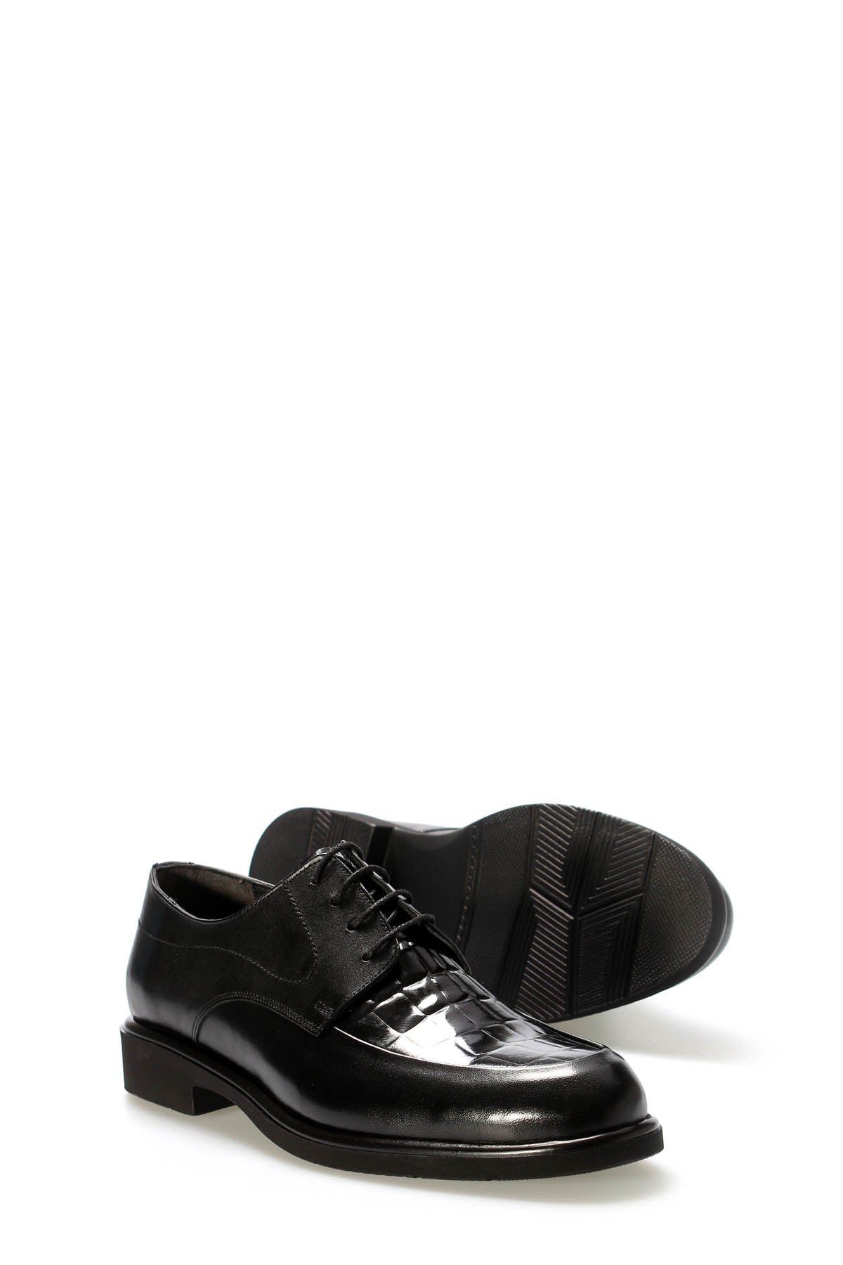 Hakiki Deri Erkek Klasik Ayakkabı 223MA4002 Siyah Kroko