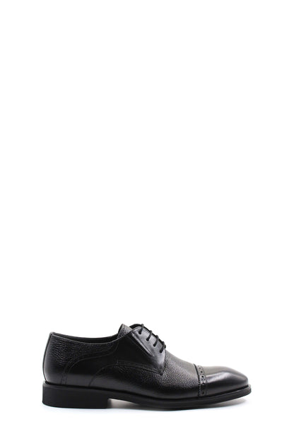 KOALA SYDNEY Men's Black Leather Oxford Shoes with Textured Design and Brogue Detailing