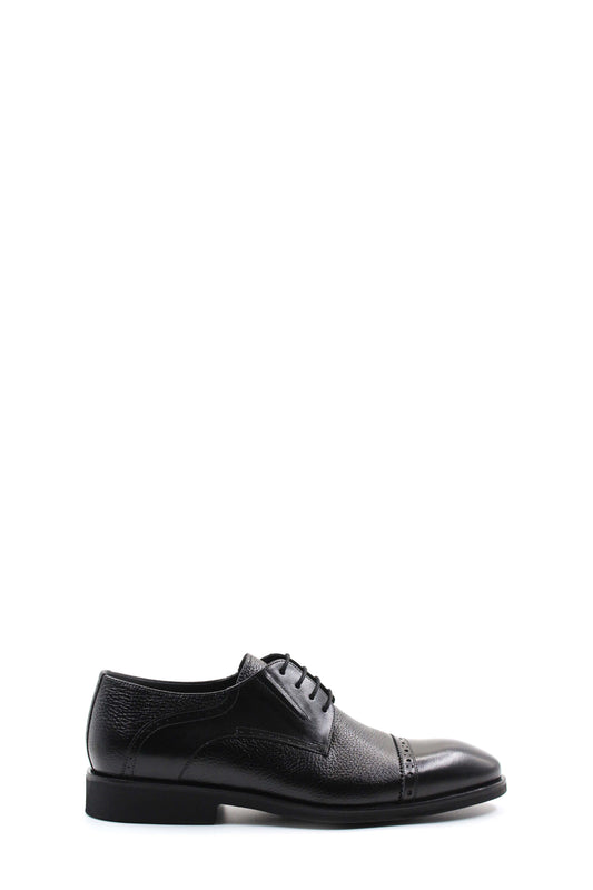 KOALA SYDNEY Men's Black Leather Oxford Shoes with Textured Design and Brogue Detailing