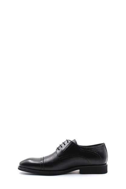 KOALA SYDNEY Men's Black Leather Oxford Shoes with Textured Design and Brogue Detailing