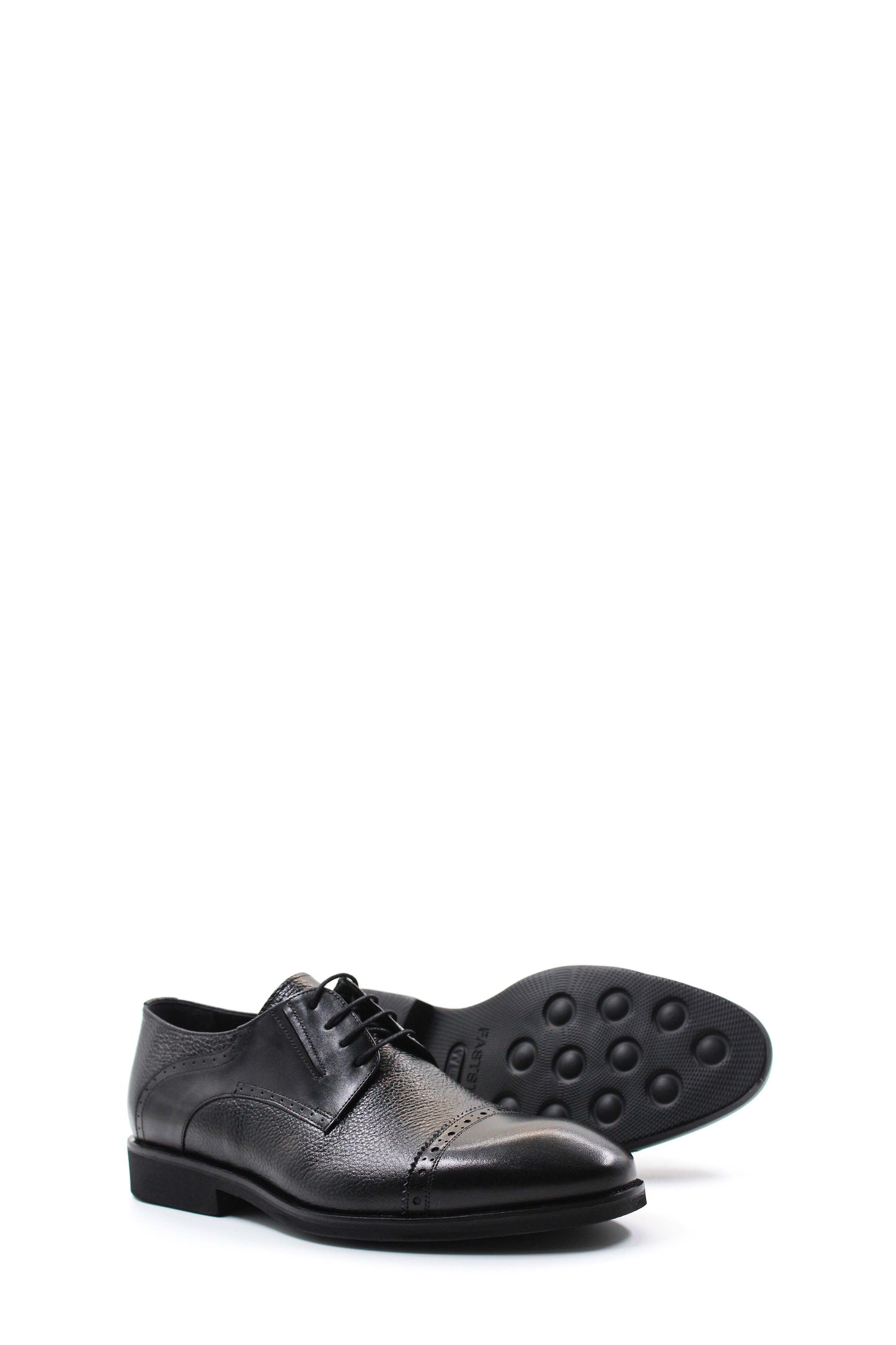 KOALA SYDNEY Men's Black Leather Oxford Shoes with Textured Design and Brogue Detailing