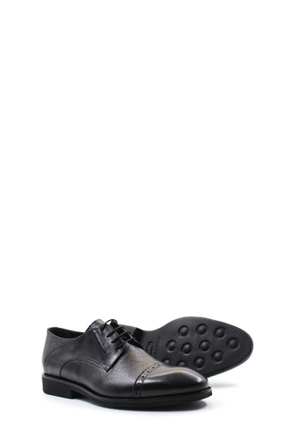 KOALA SYDNEY Men's Black Leather Oxford Shoes with Textured Design and Brogue Detailing