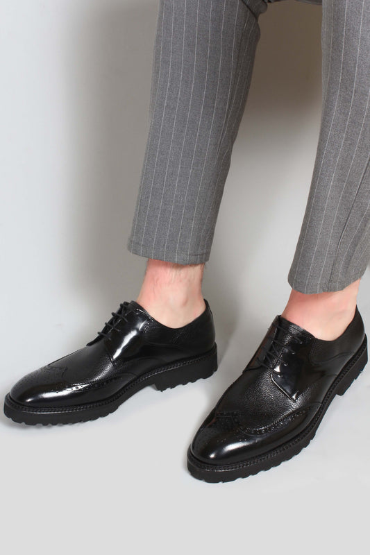 KOALA SYDNEY Men's Black Leather Brogue Oxford Shoes with Sturdy Sole