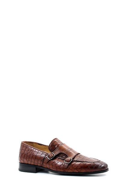 KOALA SYDNEY Men's Brown Croc-Embossed Leather Loafers Double Monk Strap Wessi