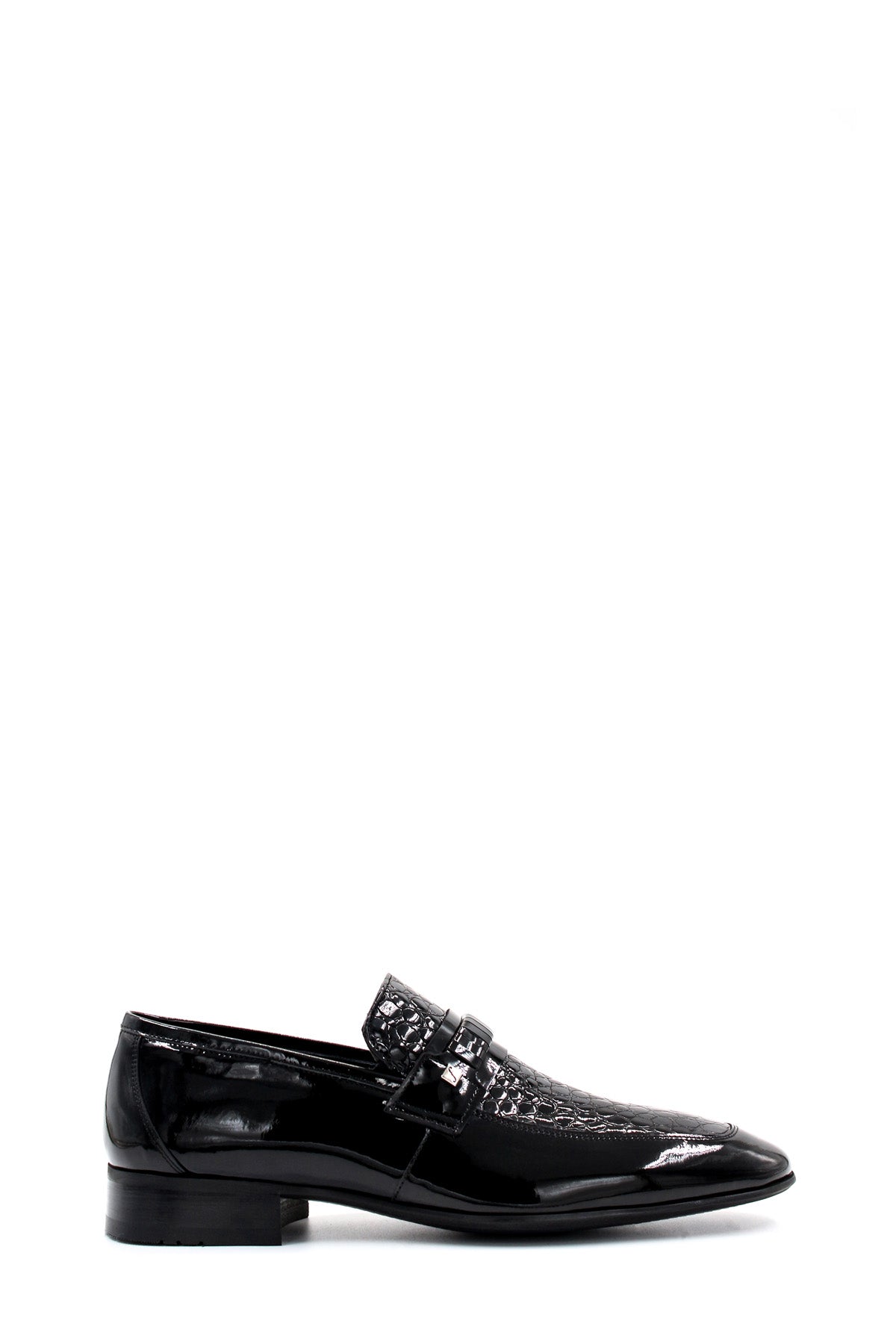 Men's Black Patent Leather Loafers with Croc-Embossed Detail