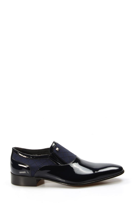 KOALA SYDNEY Men's Navy Patent Leather Slip-On Shoes with Quilted Detailing