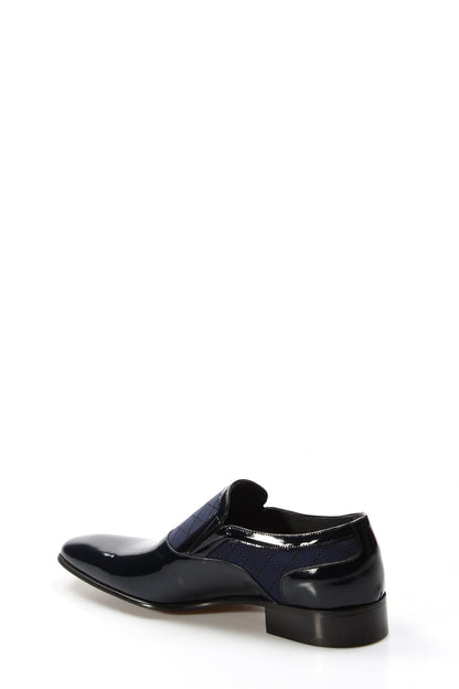 KOALA SYDNEY Men's Navy Patent Leather Slip-On Shoes with Quilted Detailing