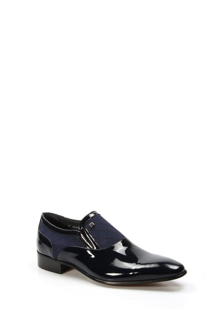 KOALA SYDNEY Men's Navy Patent Leather Slip-On Shoes with Quilted Detailing