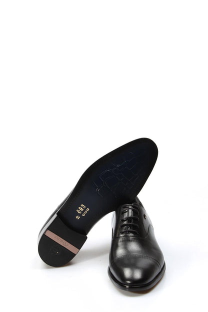 KOALA SYDNEY Men's Black Leather Cap-Toe Oxford Shoes