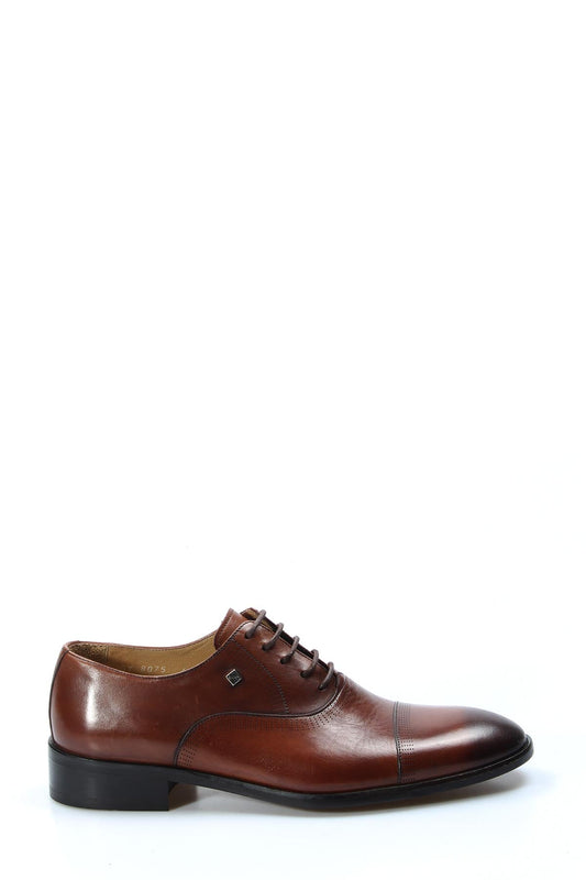 KOALA SYDNEY Men's Brown Leather Oxford Shoes with Perforated Cap Toe and Embossed Side Detail