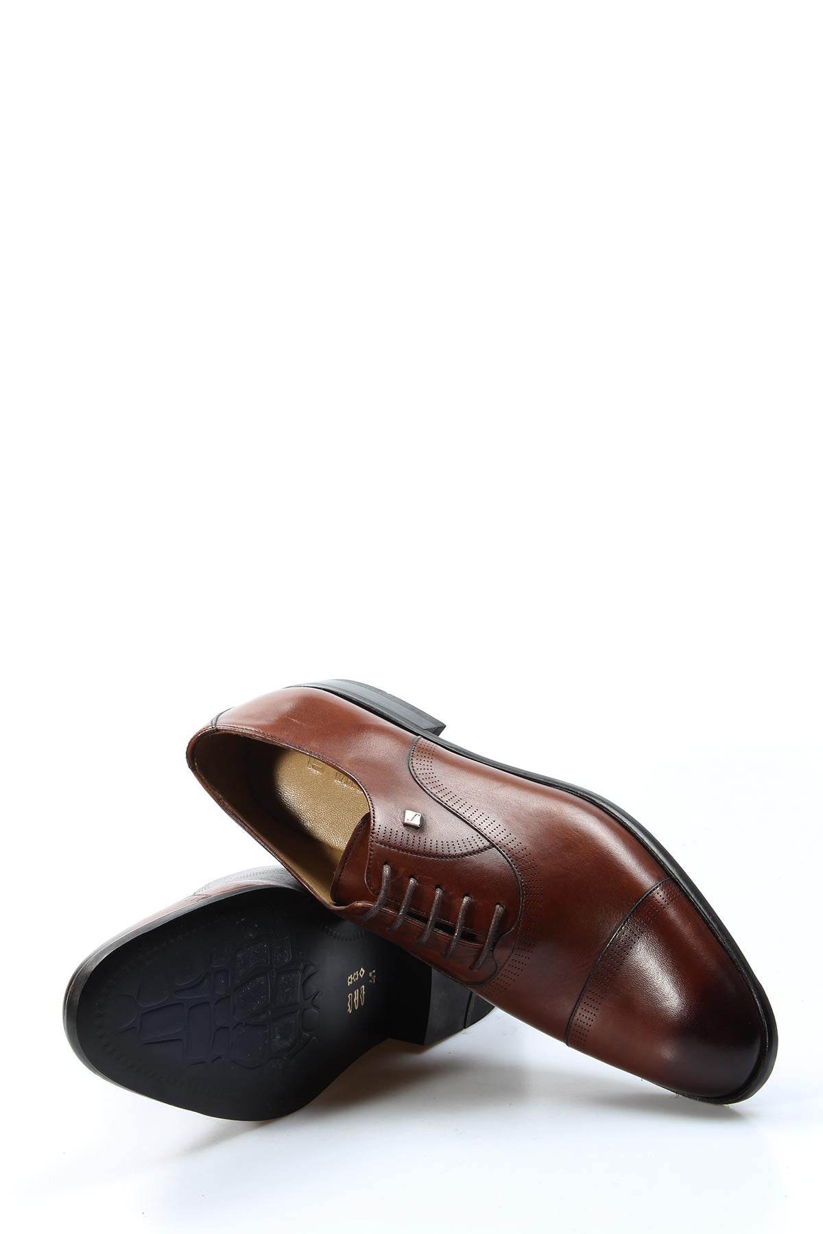 KOALA SYDNEY Men's Brown Leather Oxford Shoes with Perforated Cap Toe and Embossed Side Detail