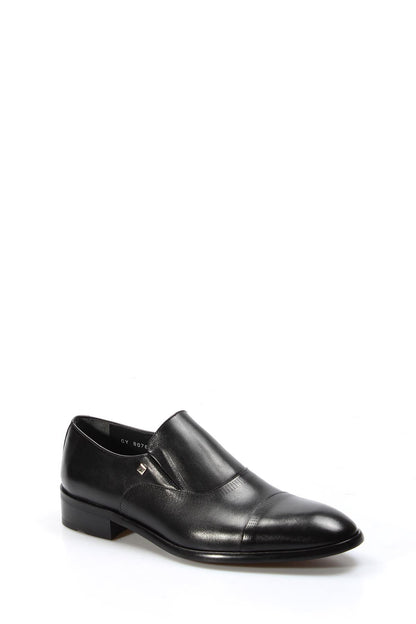 KOALA SYDNEY Men's Elegant Black Leather Slip-On Loafers with Cap Toe Design