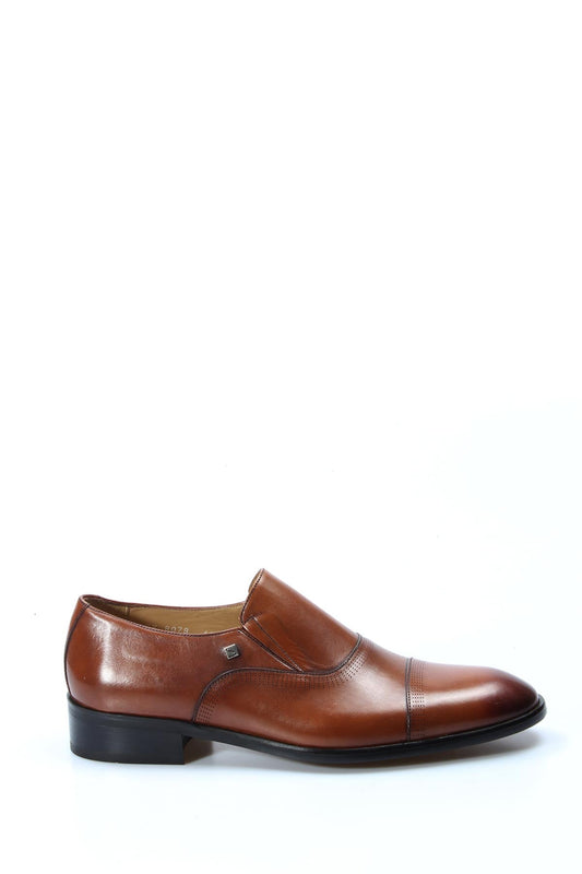 KOALA SYDNEY Men's Brown Leather Cap-Toe Slip-On Dress Shoes with Subtle Broguing