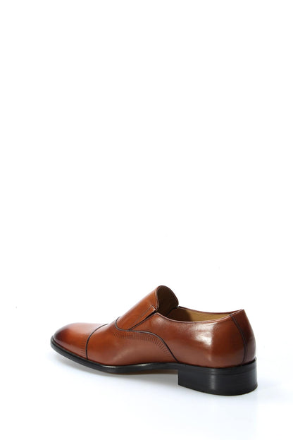 KOALA SYDNEY Men's Brown Leather Cap-Toe Slip-On Dress Shoes with Subtle Broguing
