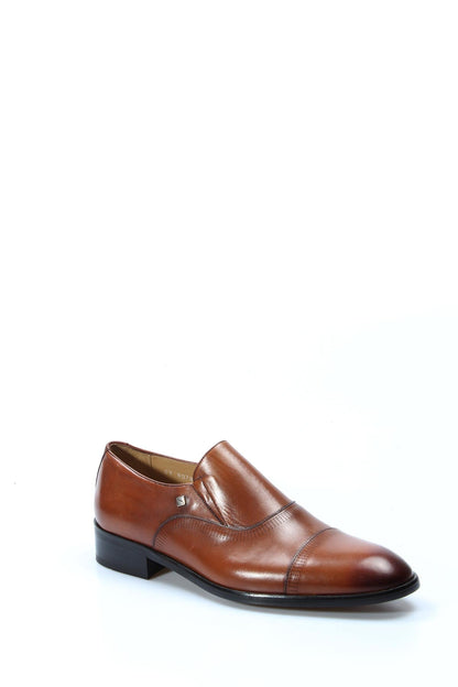 KOALA SYDNEY Men's Brown Leather Cap-Toe Slip-On Dress Shoes with Subtle Broguing