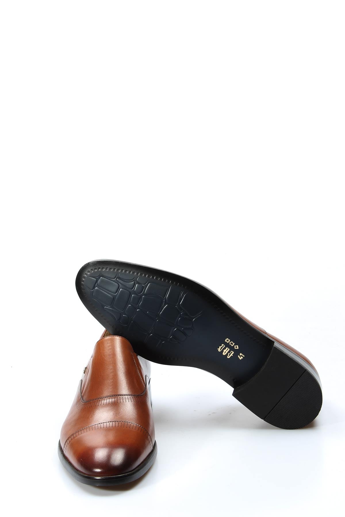KOALA SYDNEY Men's Brown Leather Cap-Toe Slip-On Dress Shoes with Subtle Broguing