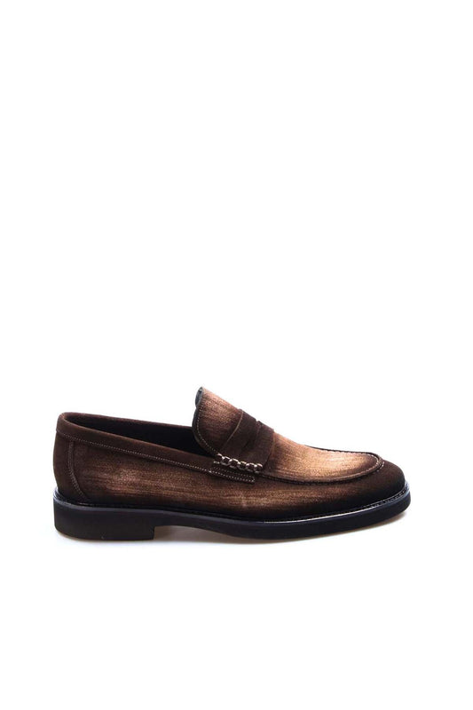 KOALA SYDNEY Men's Brown Suede Penny Loafers with Low Heel