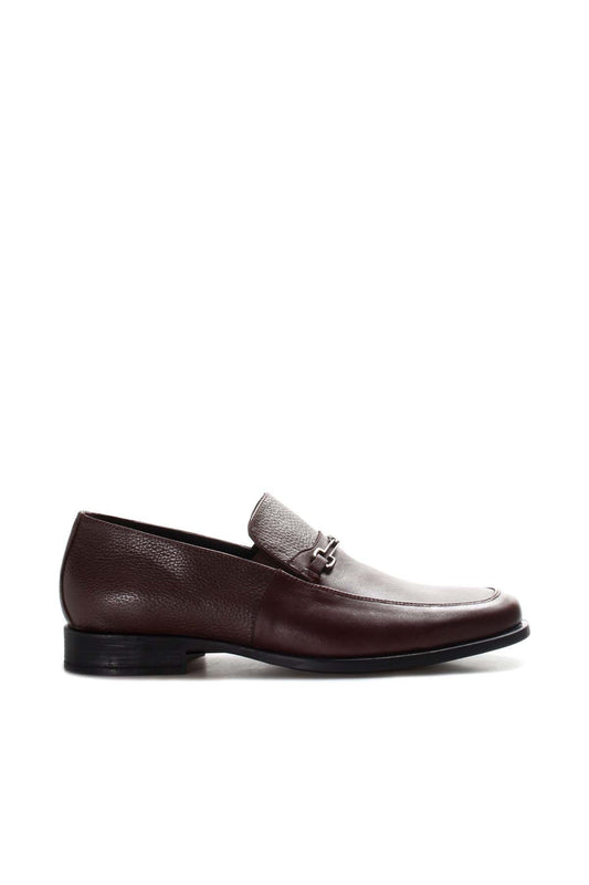 KOALA SYDNEY Men's Brown Leather Loafers with Metal Bit Detail and Textured Upper