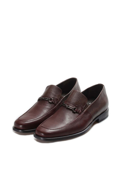 KOALA SYDNEY Men's Brown Leather Loafers with Metal Bit Detail and Textured Upper