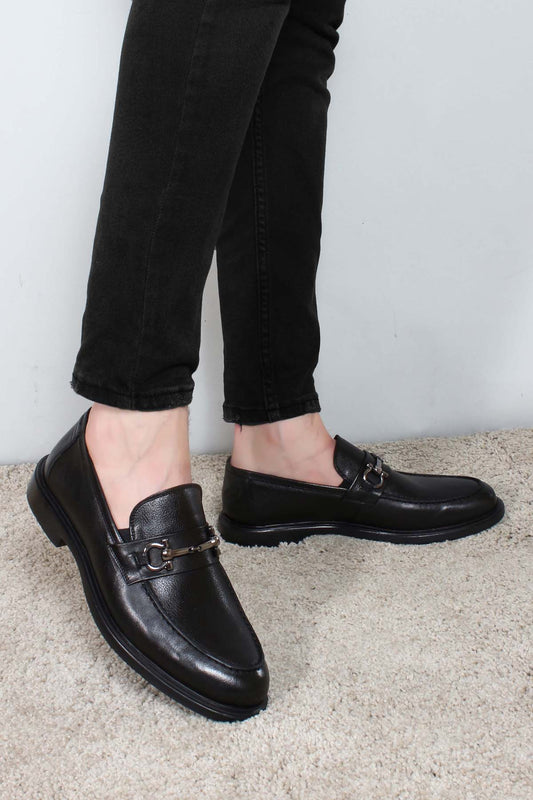 KOALA SYDNEY  Men's Black Leather Buckle Loafers-Wessi