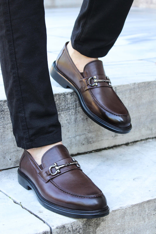KOALA SYDNEY  Men's Brown Leather Buckle Loafers-Wessi