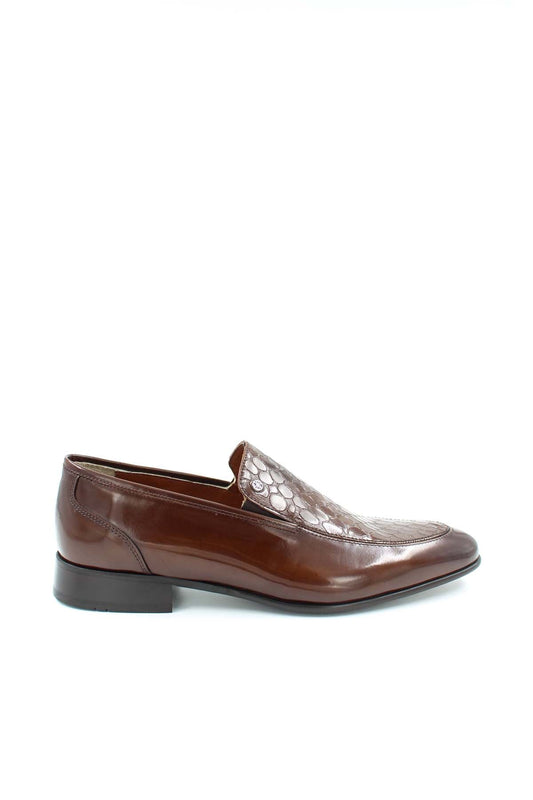 KOALA SYDNEY Men's Brown Leather Loafers with Embossed Croc Pattern