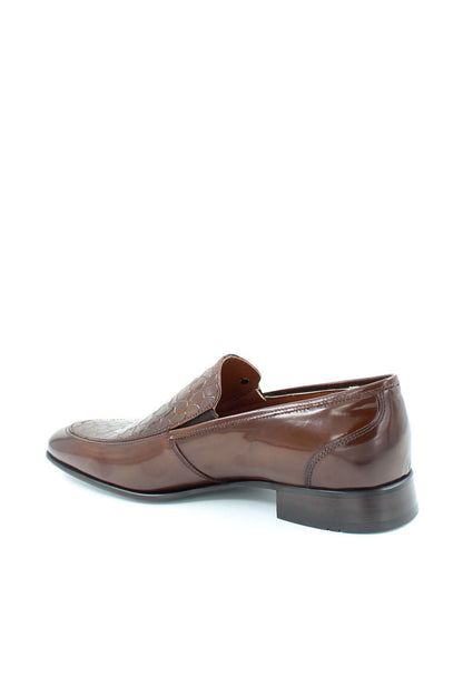 KOALA SYDNEY Men's Brown Leather Loafers with Embossed Croc Pattern