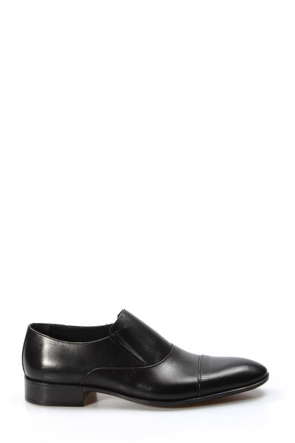 KOALA SYDNEY Men's Black Leather Slip-On Dress Shoes with Cap Toe