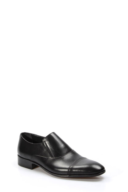 KOALA SYDNEY Men's Black Leather Slip-On Dress Shoes with Cap Toe