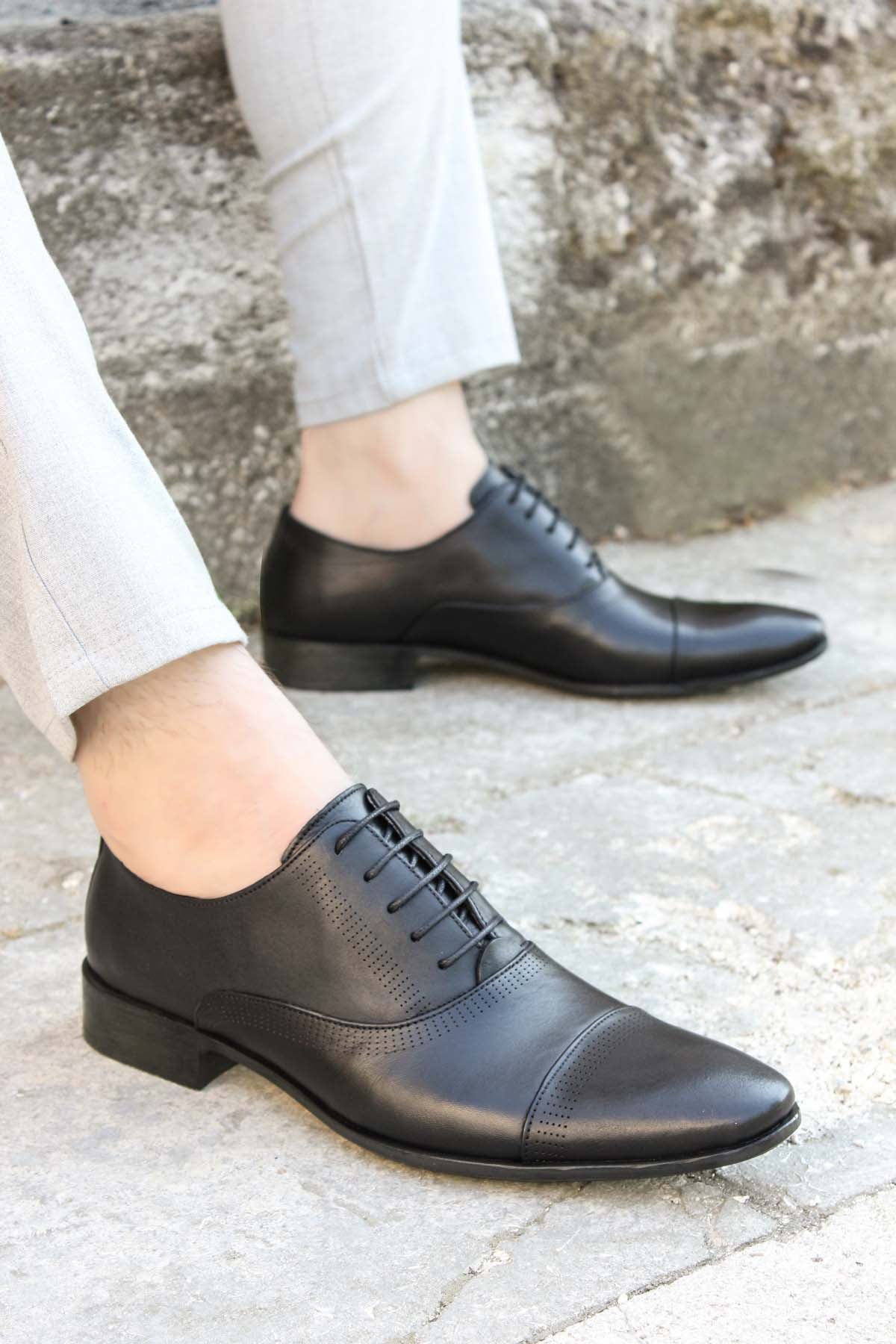 KOALA SYDNEY  Men's Black Leather Cap Toe Oxfords-