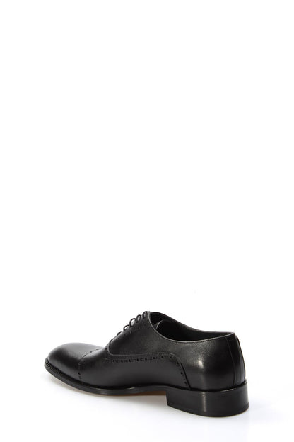 Men's Black Leather Oxford Shoes with Brogue Detailing