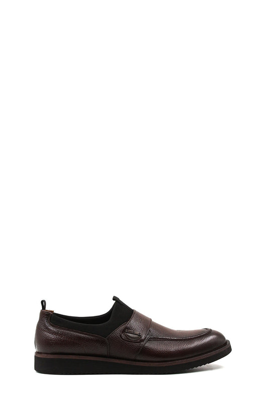 KOALA SYDNEY Men's Brown Leather Slip-On Loafers with Decorative Buckle