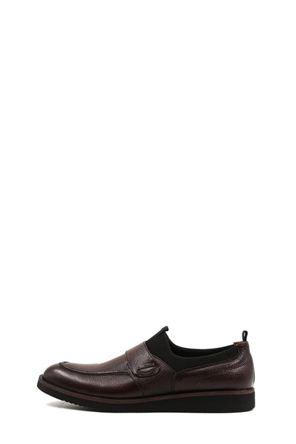 KOALA SYDNEY Men's Brown Leather Slip-On Loafers with Decorative Buckle