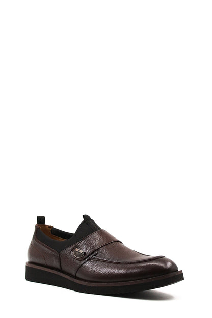 KOALA SYDNEY Men's Brown Leather Slip-On Loafers with Decorative Buckle