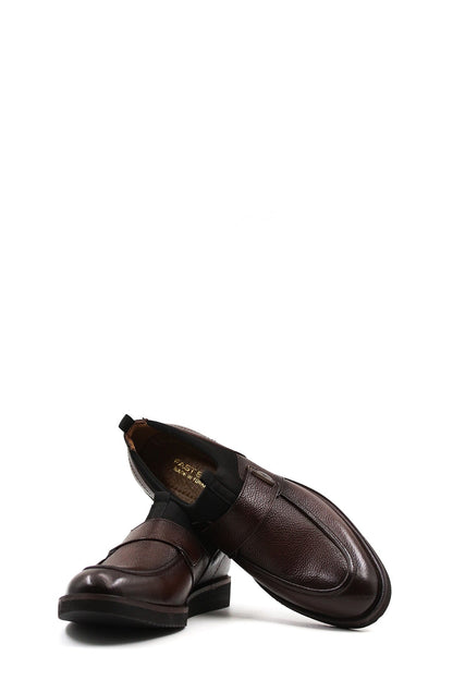 KOALA SYDNEY Men's Brown Leather Slip-On Loafers with Decorative Buckle