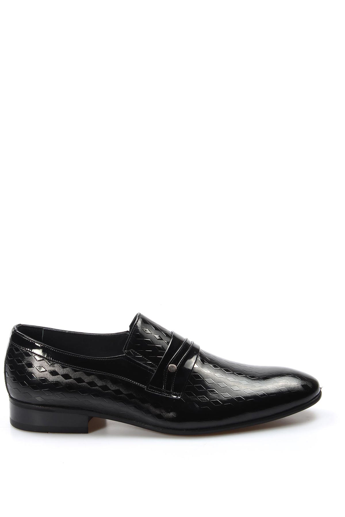 KOALA SYDNEY Men's Black Patent Leather Loafers with Geometric Embossed Pattern