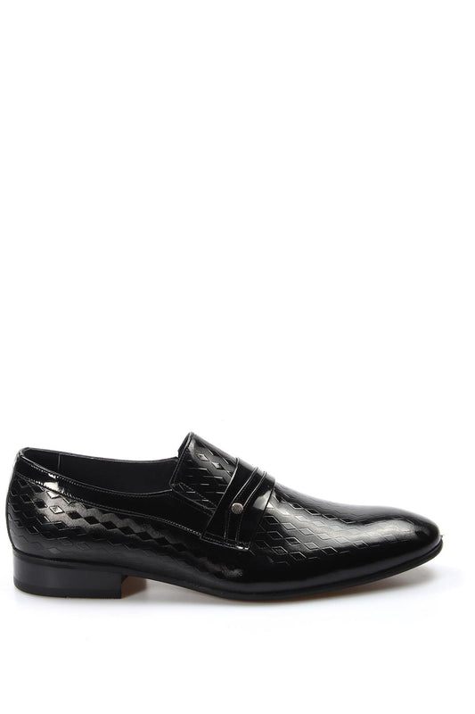 KOALA SYDNEY Men's Black Patent Leather Loafers with Geometric Embossed Pattern