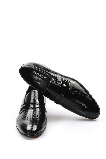 KOALA SYDNEY Men's Black Patent Leather Loafers with Geometric Embossed Pattern