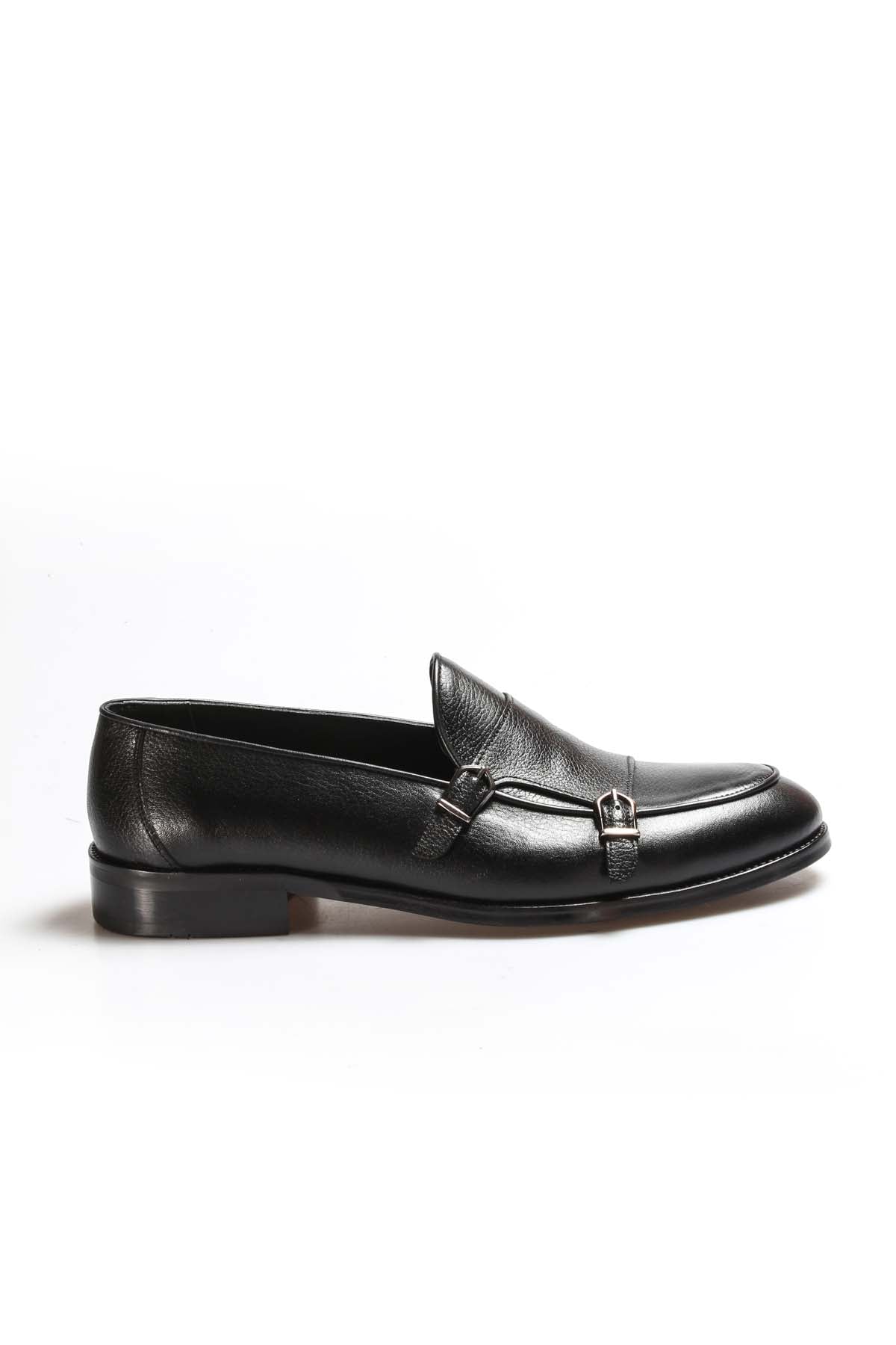 KOALA SYDNEY Men's Black Leather Loafers with Double Buckle Detail