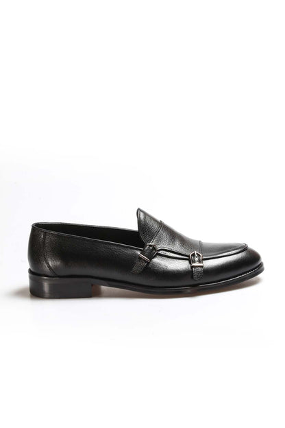 KOALA SYDNEY Men's Black Leather Loafers with Double Buckle Detail
