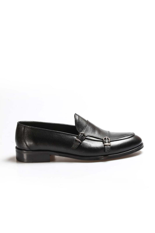 KOALA SYDNEY Men's Black Leather Loafers with Double Buckle Detail