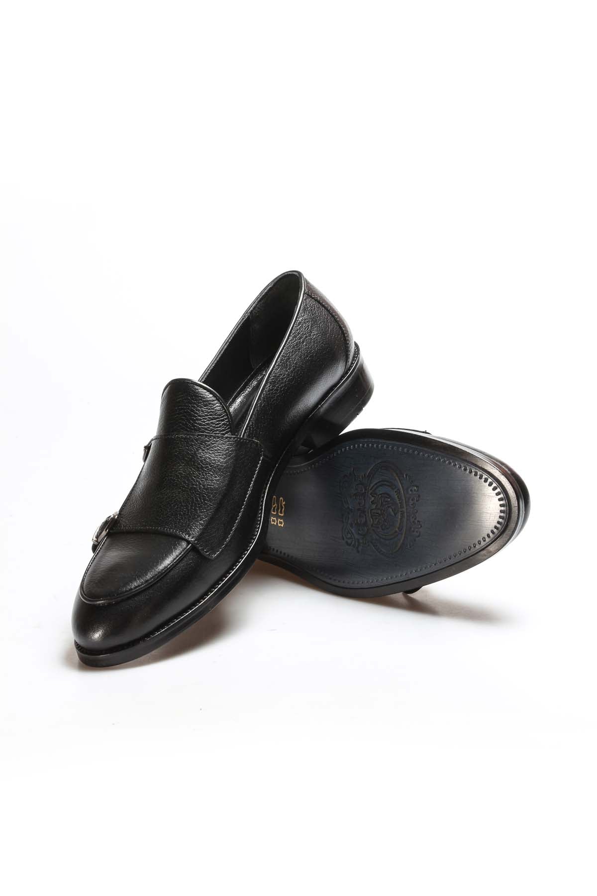 KOALA SYDNEY Men's Black Leather Loafers with Double Buckle Detail