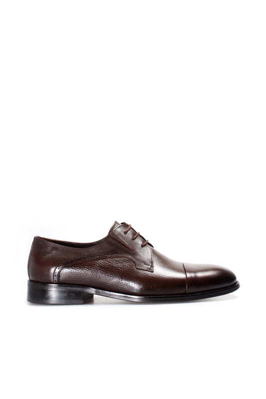Men's Brown Leather Derby Shoes with Cap Toe