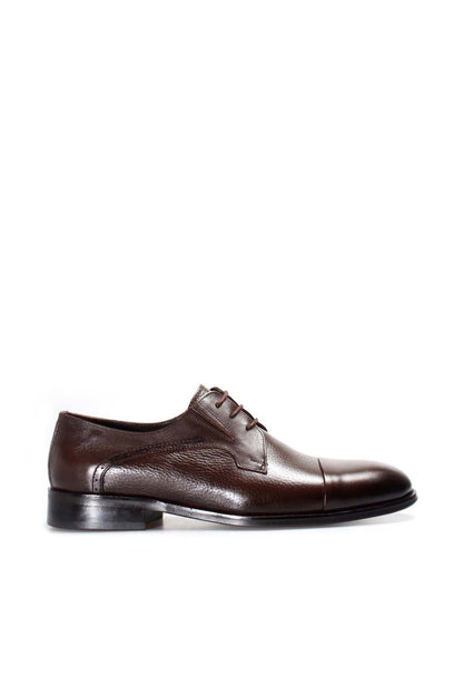 Men's Brown Leather Derby Shoes with Cap Toe